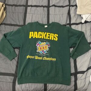 Vintage Green Bay Packers Super Bowl XI Green Crew Neck Sweatshirt Made In USA